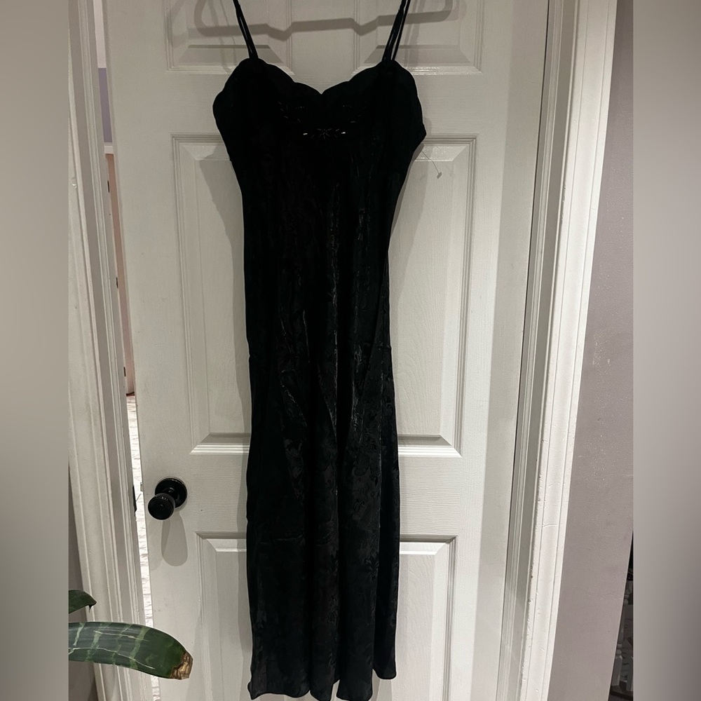 Victoria's Secret Vintage 90's Gold Label Black Lace Trim Maxi Slip Dress Gown